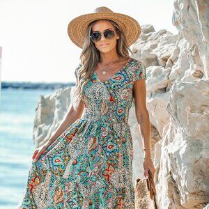 Cupshe Paisley Print V-Neck Maxi Dress